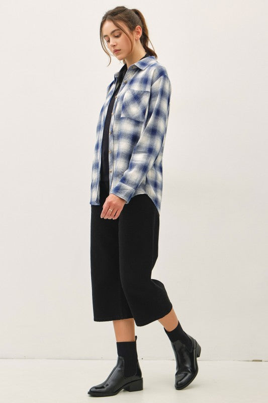 Indigo Blue Plaid Flannel Button Up