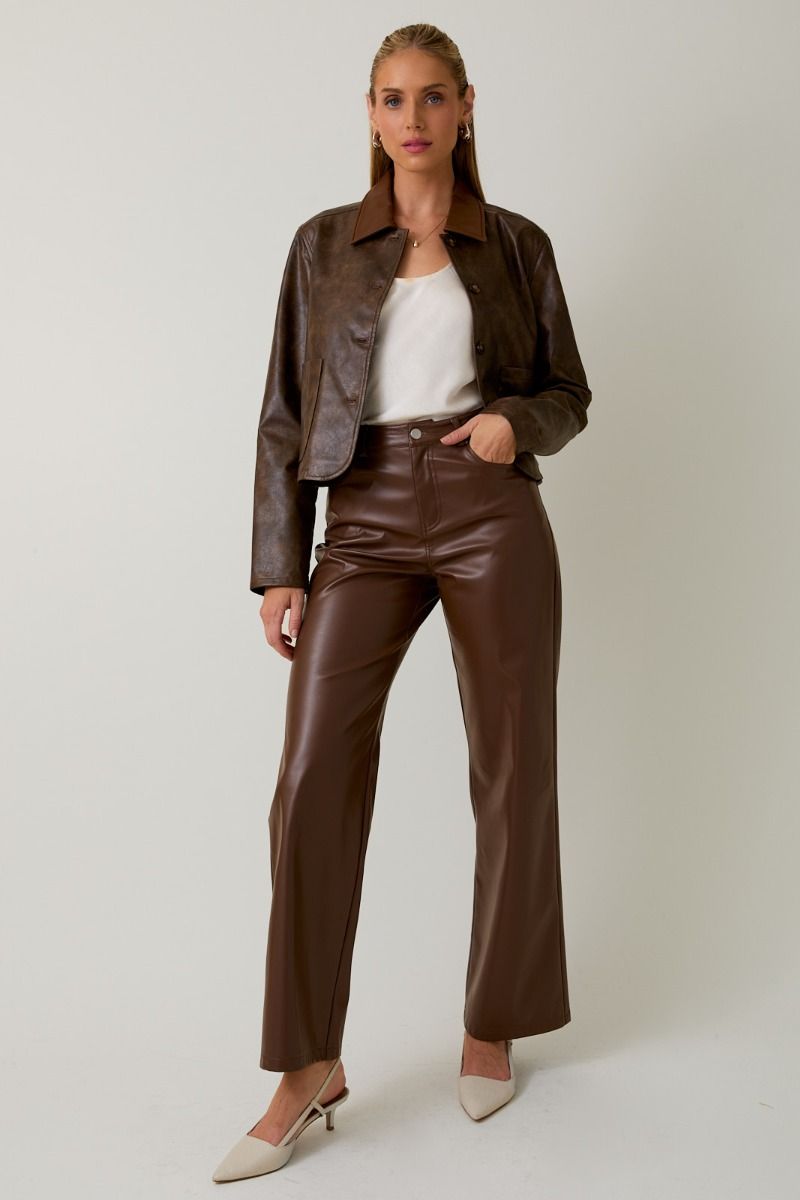 Mocha Brown Faux Leather Jacket