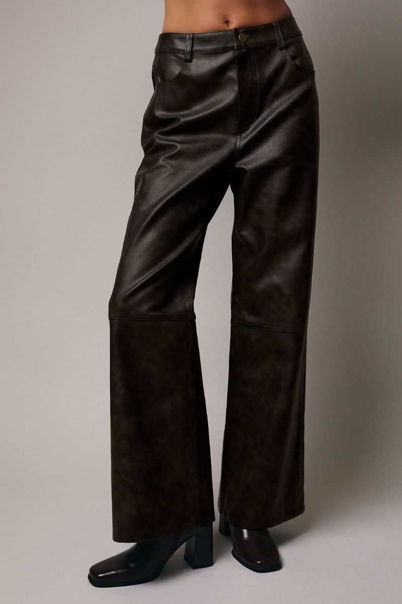 Wide Leg Faux Leather Pants