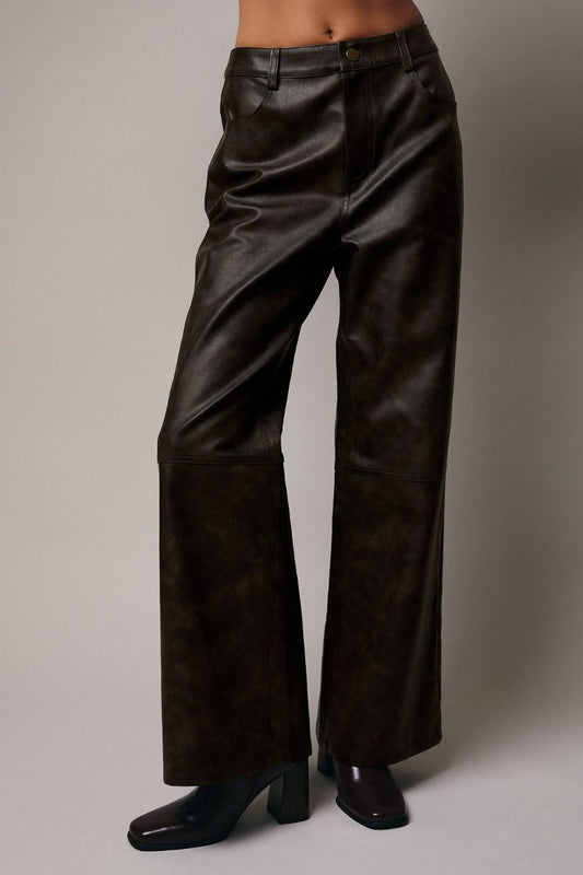 Wide Leg Faux Leather Pants