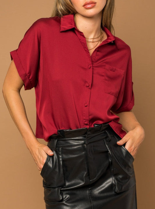 Satin Boxy Button Down
