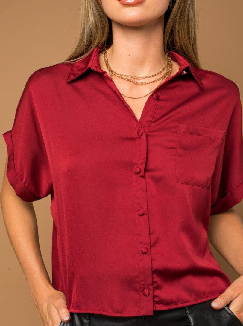 Satin Boxy Button Down
